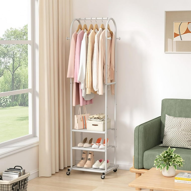 Heavy Duty Clothing Rack With Wheels Modern Garment Rack With 3 Metal Shelves 71.8Inches Display Rack For Hanging Clothes Hanging Rod For Small Spaces White Walmart