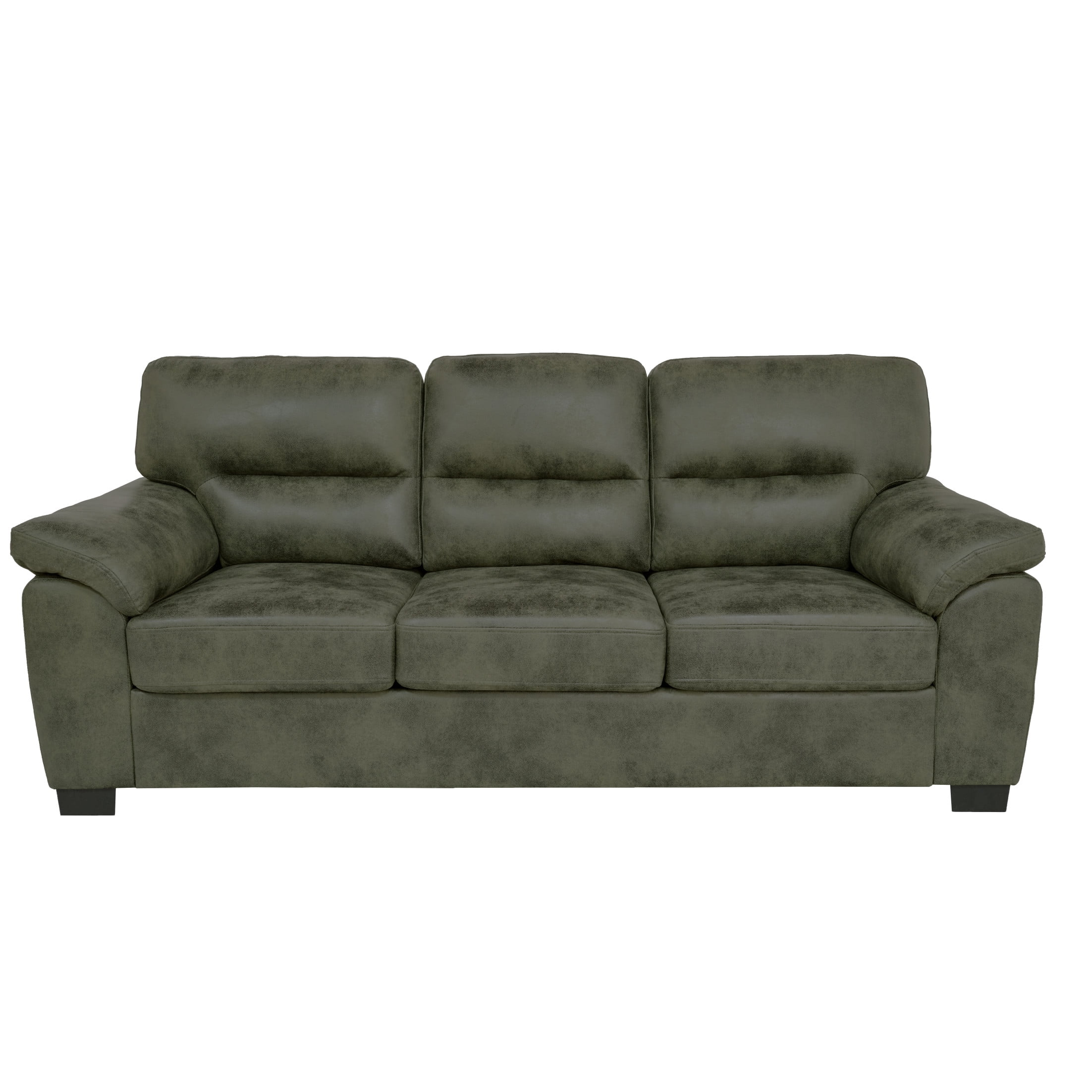 Noble House 81" Modern Sofa with Pillow Top Arms, Foil Fabric Upholstery, Olive Green