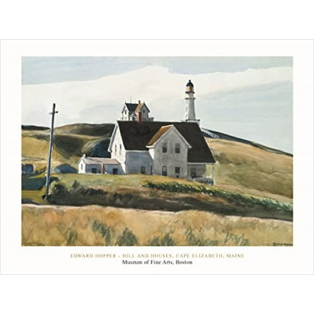 White Horse Hills - Hill And House Cape Elizabeth Maine: 1927 by Edward Hopper 24x31 Art Print Poster Famous Painting Landscape Field Hills White House Coastal Lighthouse