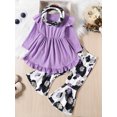 thumbnail image 3 of GXFC Little Girl Fall Outfits Set Clothes 1 2 3 4 5 6T Kids Girl Long Sleeve Shirt Tops Cow Print Flared Pants Headband 3Pcs Casual Autumn Clothing for Children Girl, 3 of 9