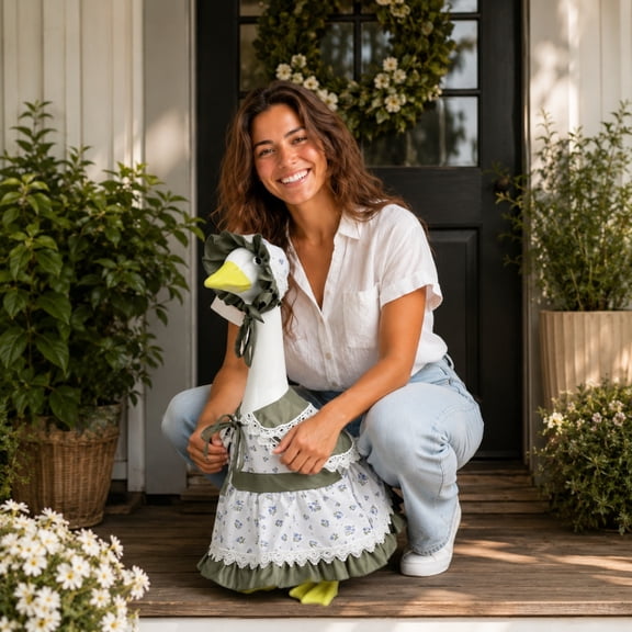 AuroraX Farmhouse Lace Dress 23 inch Porch Goose Outfit Summer , 17-19 inch Porch Goose Clothes Sets Holiday Front Porch Goose Accessories