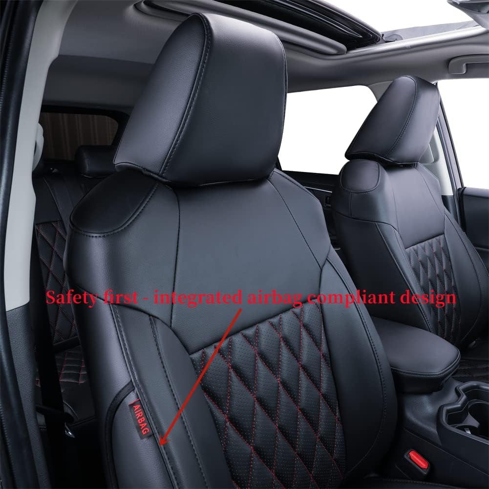 Coverdream Custom Fit Corolla Seat Covers for Toyota L,LE,LE Eco Plus,LE Plus 2014-2019 Breathable Auto Seat Covers(Black with Red Line,Full Set)