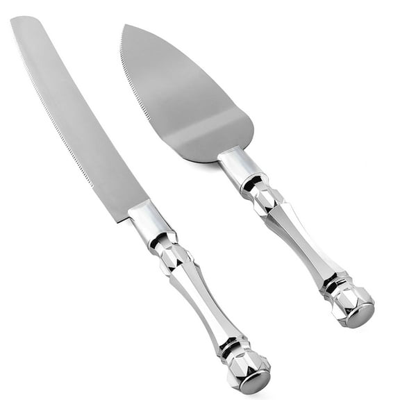 Homi Styles Wedding Cake Knife and Server Set - 2-Piece Stainless Steel Titanium Plated Blades with Plastic Handles