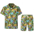 thumbnail image 3 of Conjunto de 2 piezas para hombre, estilo retro de los años 80 y 90, con estampado de setas mágicas psicodélicas, camisa 3D informal, pantalones cortos de playa de gran tamaño, estilo hawaiano para vac, 3 of 5
