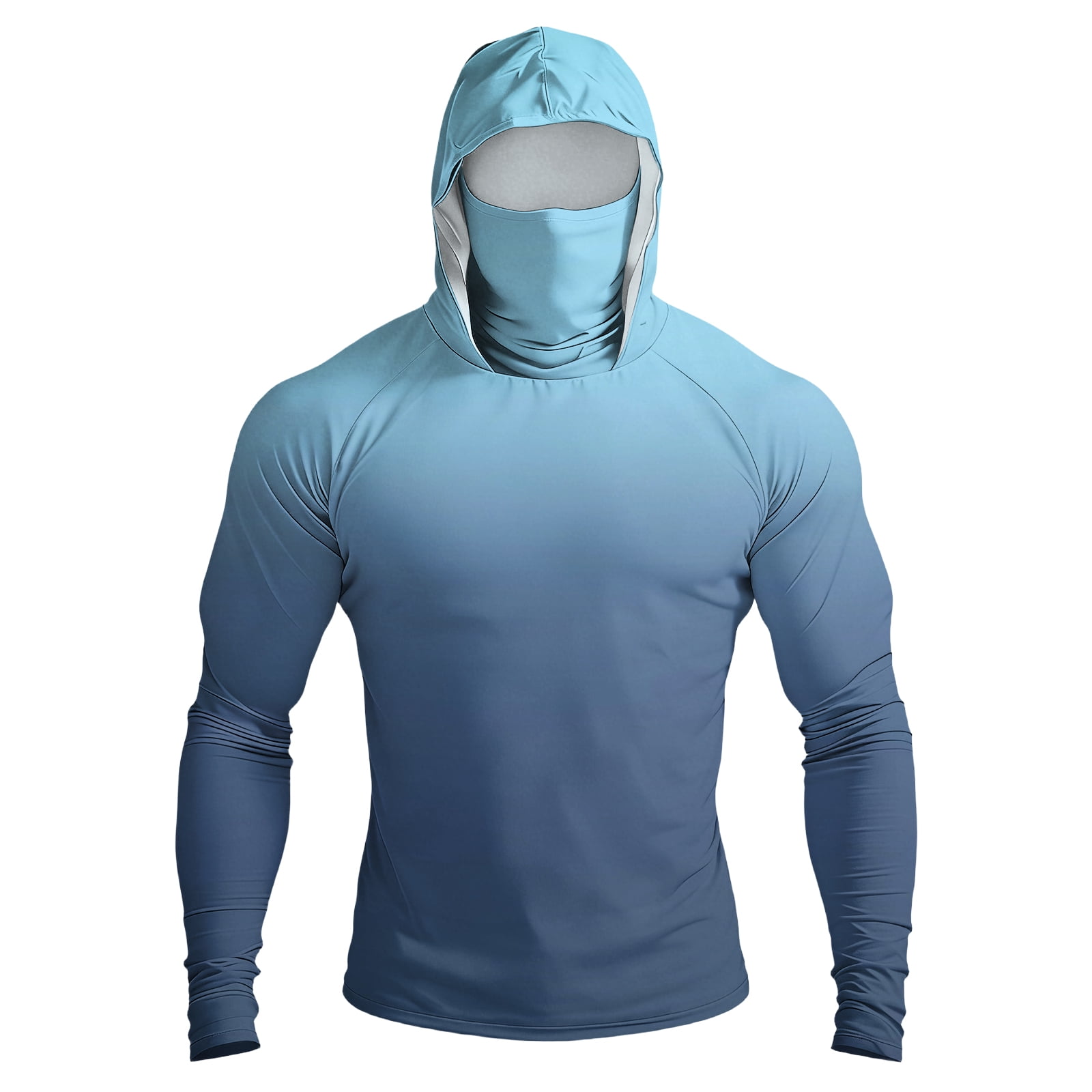 Mens Sun Protection Hoodie with Mask Lightweight Long Sleeve SPF Fishing Shirts UV Hiking Running Rash Guard Navy 4XL