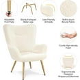 thumbnail image 5 of Wubio Accent Chair, Modern Boucle Vanity Chair with High Back and Wood-Tone Metal Legs, Sherpa Chair for Living Room, Home Office, Ivory, 5 of 10