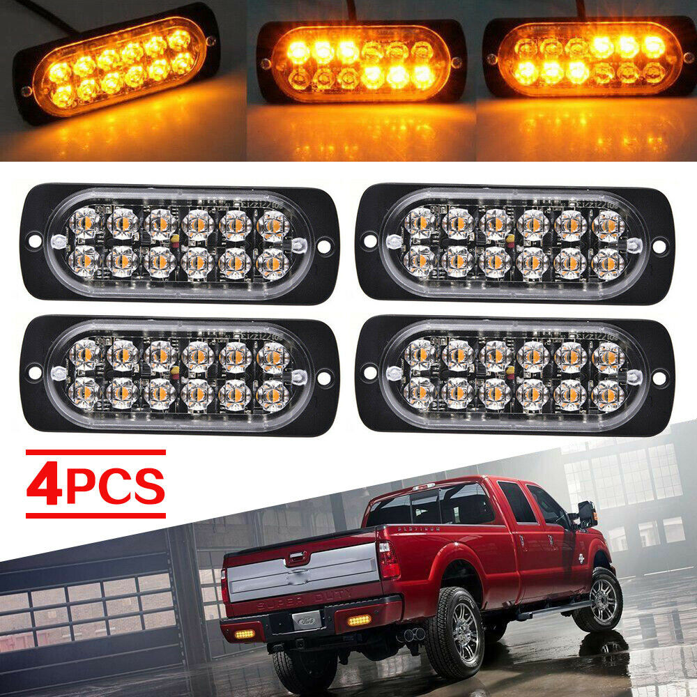 4 Barre Led Lampeggianti Ambra 12-LED Per Camion Auto, Fari Di Emergenza E Avvertimento