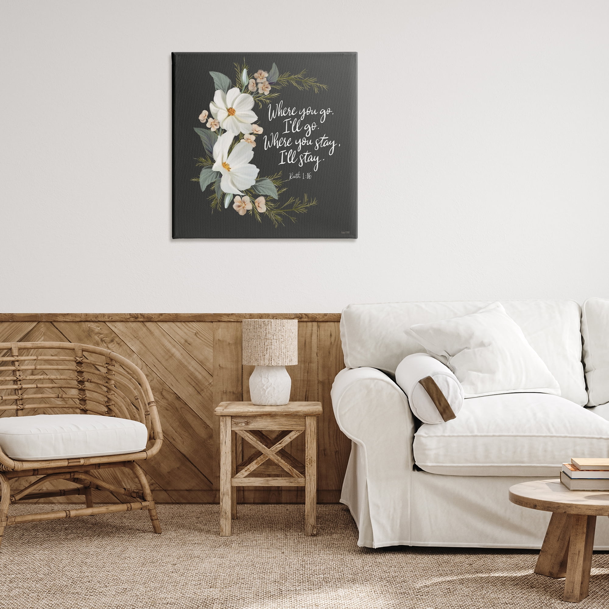 Stupell Industries Spiritual Scripture with Florals Plants & Flowers Painting Wrapped Canvas Art Print Wall Art, 30 x 30