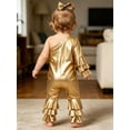 thumbnail image 6 of TTAO Toddler Girls Holographic Full Body Suit Disco Outfit Metallic Hippie Jumpsuit Sparkly Flare Pants Romper Gold 3-4, 6 of 7