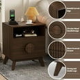thumbnail image 5 of GarveeHome Fluted Night Stand Set of 1, Wood Tall Nightstands with Charging Station, End Table with 2 Drawers, Walnut, 5 of 8