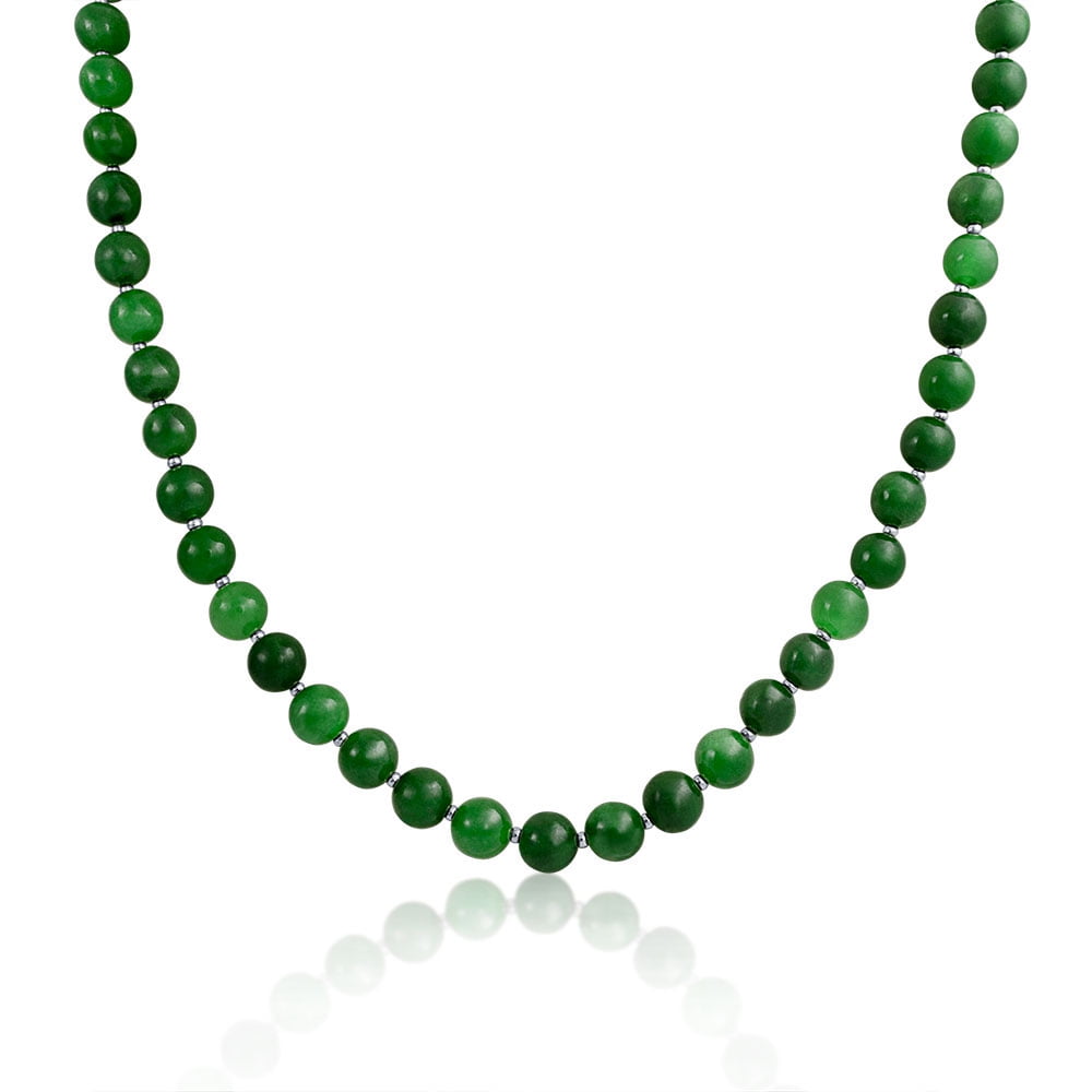 Bling Jewelry Dyed Jade Sterling Silver Beaded Necklace Rhodium