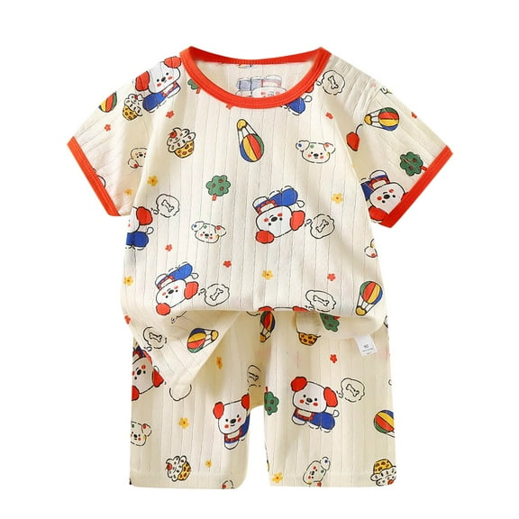 Vunhao Fashion Girls' 6 - 12 Months Casual Short Sleeve Button Cartoon - Printed Two - Piece Set (Top & Shorts),Beige,Size 4 T