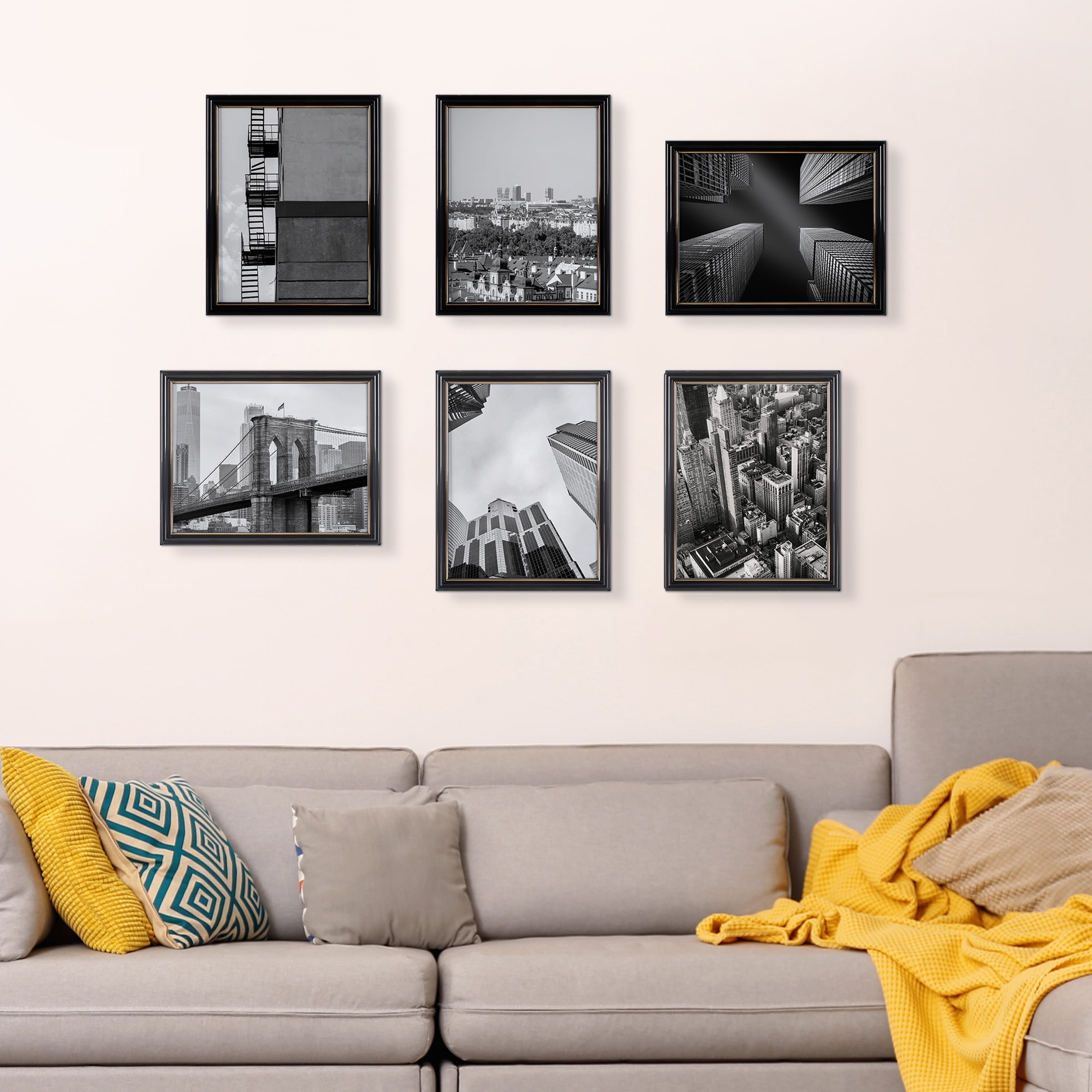 Lavish Home Picture Frame Set, Document Frame Pack for Picture Gallery Wall with Hangers, Set of 6