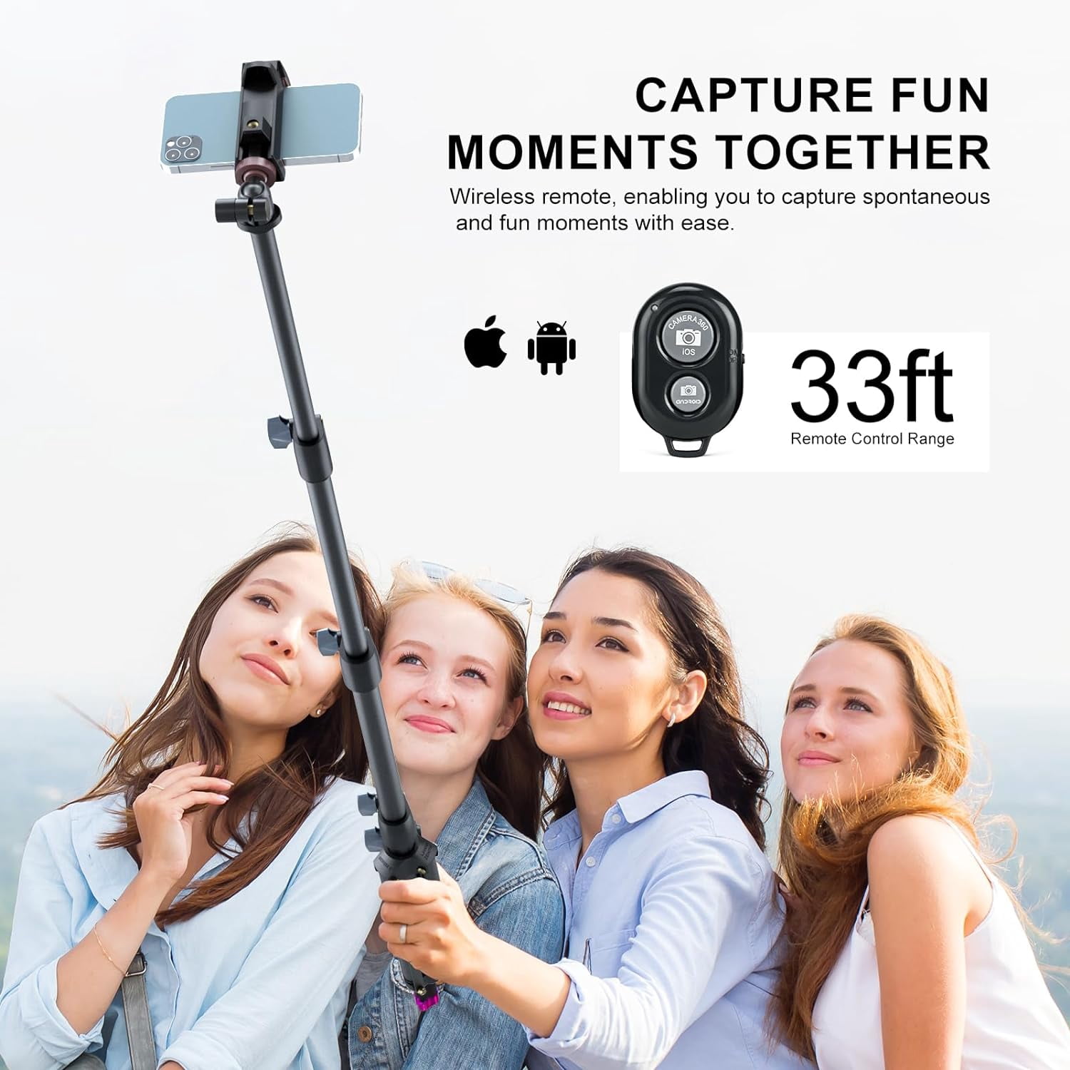 LINCO Adjustable iPhone iPad Selfie Stick Tripod 52” Bluetooth Remote Mic Stand Tablet Holder -Black