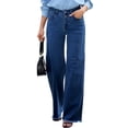 thumbnail image 3 of DOKOTOO Women Wide Leg Jeans High Waisted Stretch Denim Flare Pants Vintage Blue High Rise Loose Fit Raw Hem Five Pocket Jeans US Size, 3 of 11