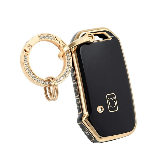 OFFCURVE for Kia Key Fob Cover with Keychain Special Key Fob Case Cover Holder for Kia Kia Rio Optima Soul Sportage Sorento Carens Accessories Smart Keyless Remote Key Protector, Black Gold
