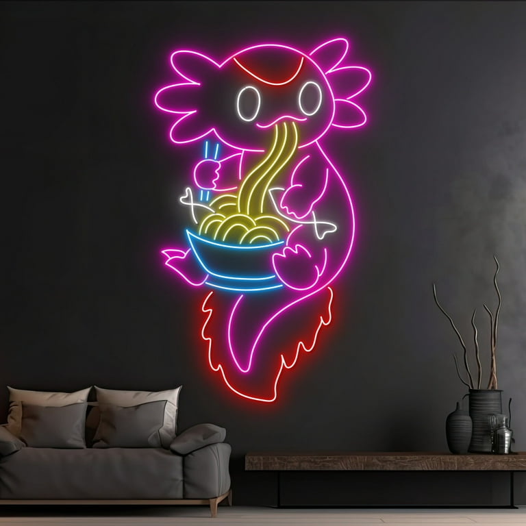 渡*則様 BLAX TOYZ SHINING SYMBOL 12インチ アクショ Handmadetneonsign Custom Axolotl Eating Noodles Neon Sign, Ramen