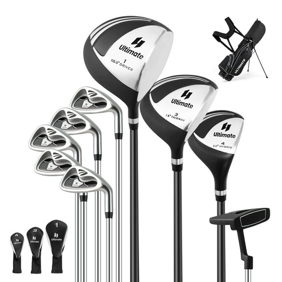 Costway Men's Complete Golf Clubs Package Set 10 Pieces Includes Alloy Driver Black