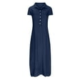 thumbnail image 3 of FAVIPT Women's Casual Lapel Cotton Long Maxi Dress Plus Size Floor Length Button Down Short Sleeve Slit Dresses with Pockets, 3 of 4