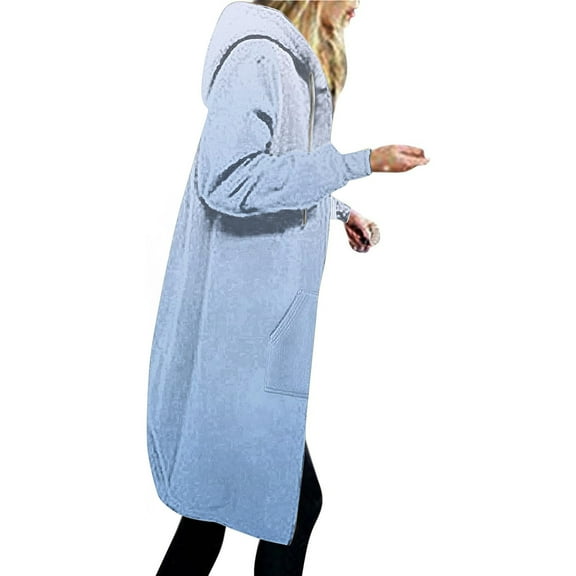 Usmixi 2023 Winter Womens Trench Coat Long Coat for Women Long Sleeve Open Front Zipper Drawstring Hooded Sweatshirt Overcoat Fashion Gradient Print Hoodie Outwear with Pocket Up to 65% off