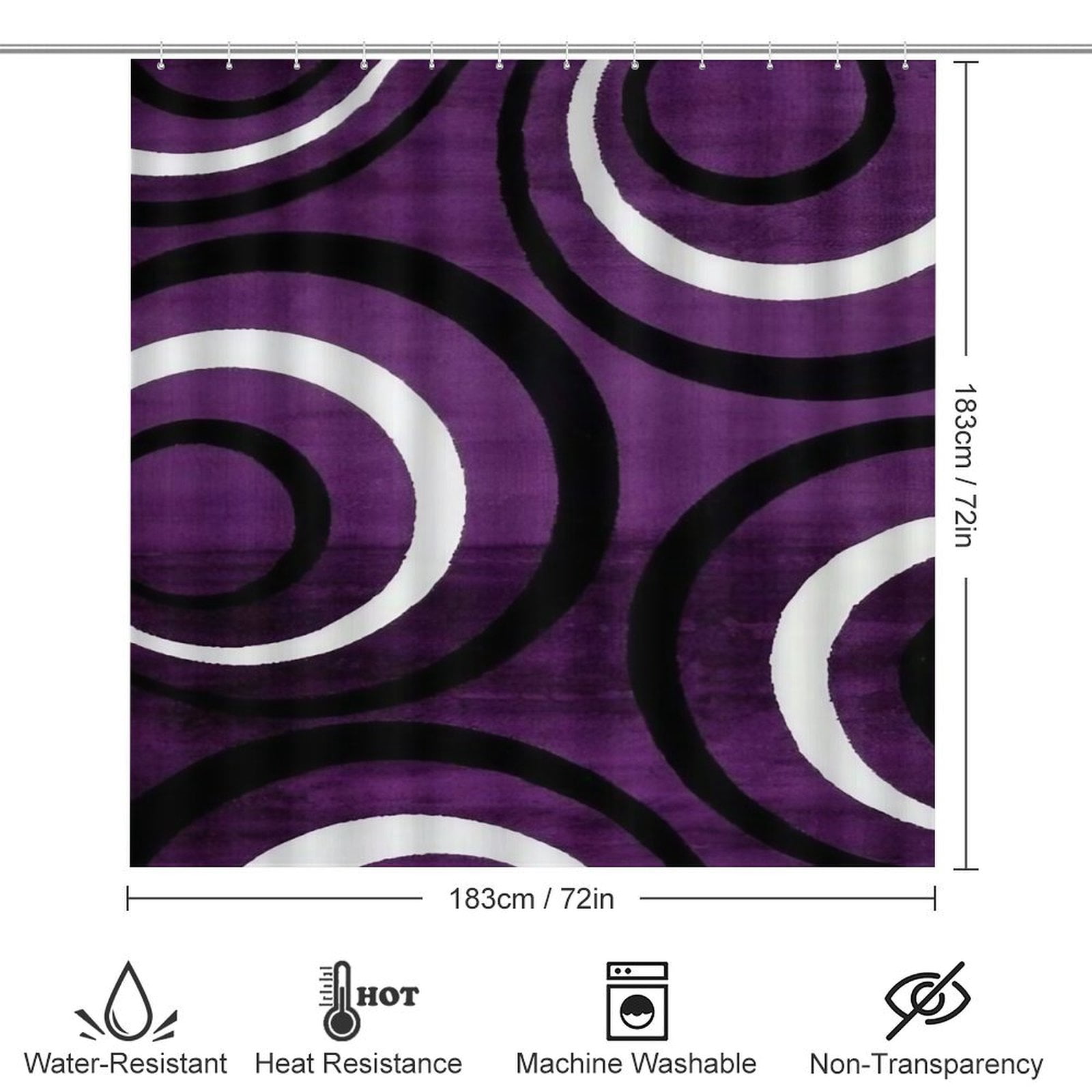 Geometric Circle Stripe 4 Piece Shower Curtain Sets, Non-Slip Rugs, Toilet Lid Cover And Bath Mat, for Bathroom Decor Set, 72" X 72"