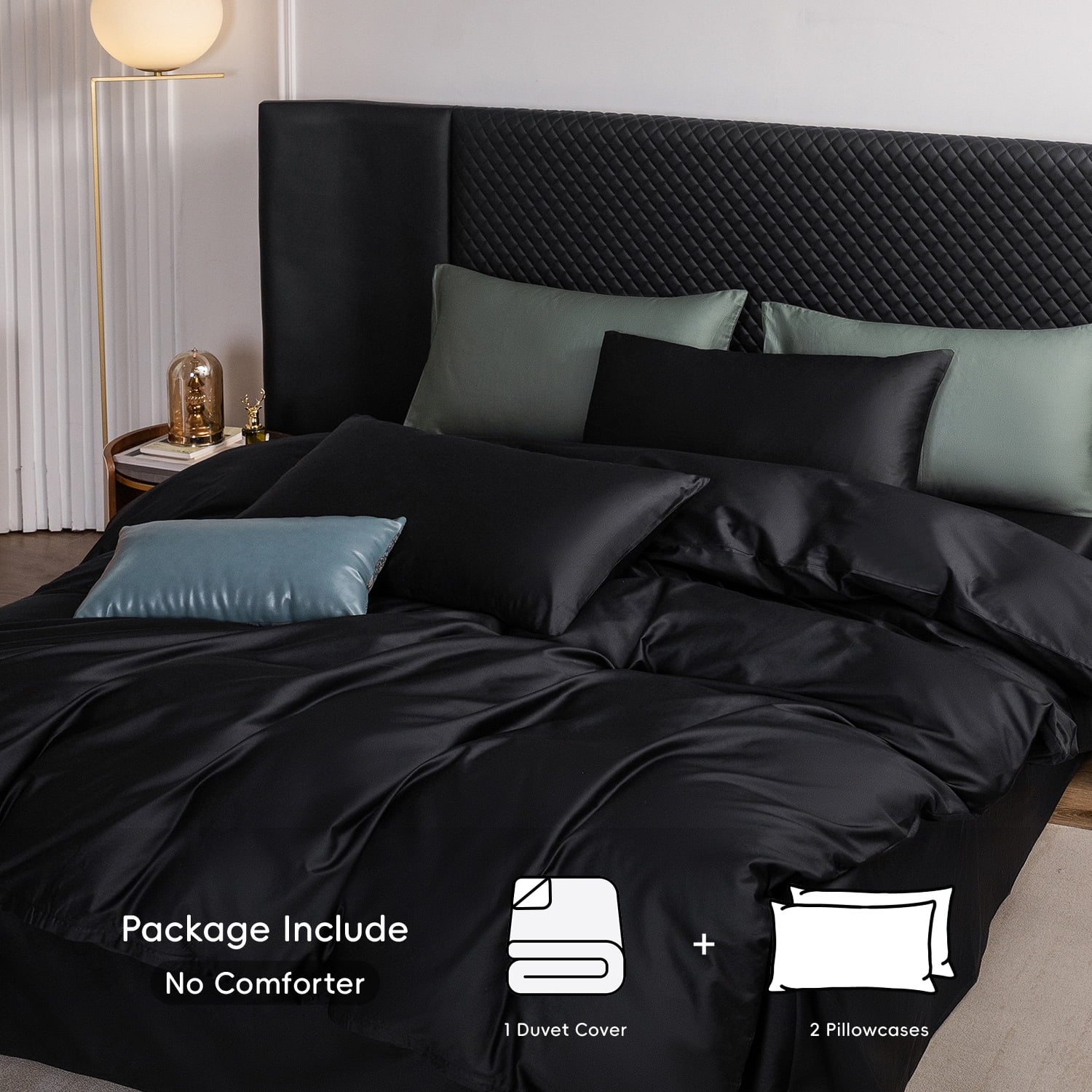 MooMee Duvet Cover Set King 600-TC 100% Extra Long-Staple Cotton Sateen Silky Smooth Luxury (Black)
