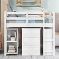thumbnail image 3 of Full Size Low Study Loft Bed with Rolling Portable Desk and Cabinet for Storage,Solid Wood Attic Bed Frame with Full-length Guardrail for Boys Girls,Space-Saving Design,No Box Spring Needed,White, 3 of 7