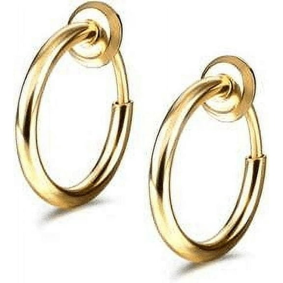 316L Surgical Steel PVD Gold Fake Nose Ring Hoop Clip On Earrings Fake Septum Non Piercing Hoops Earrings Lip Rings Fake Cartilage Earrings - Sold As Pair