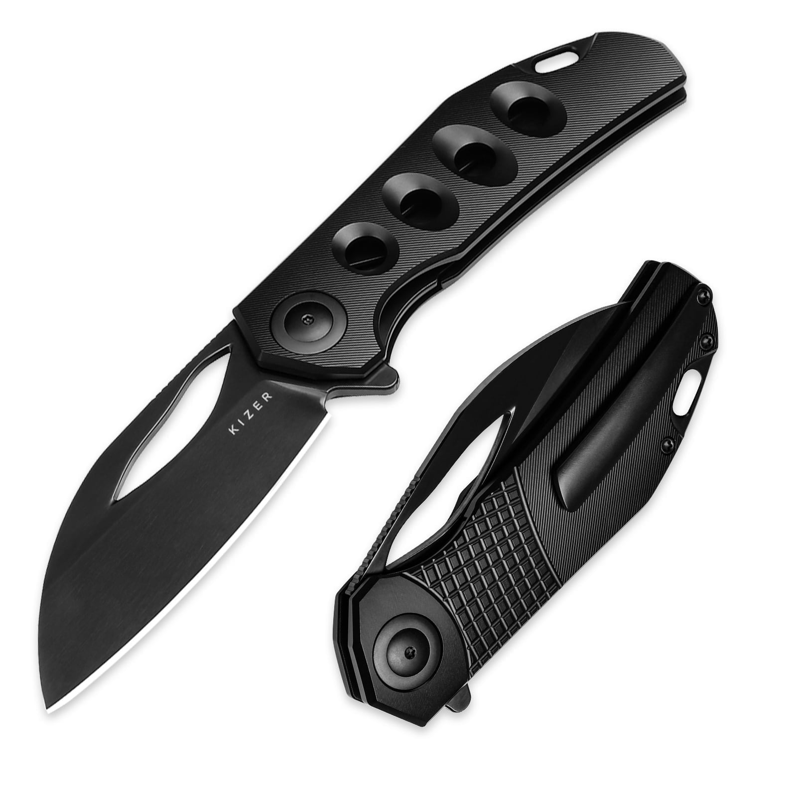 kissmark - frilmiyo Kizer Pocket Folding Knife Feweed, S90V Steel Titanium+ Fat