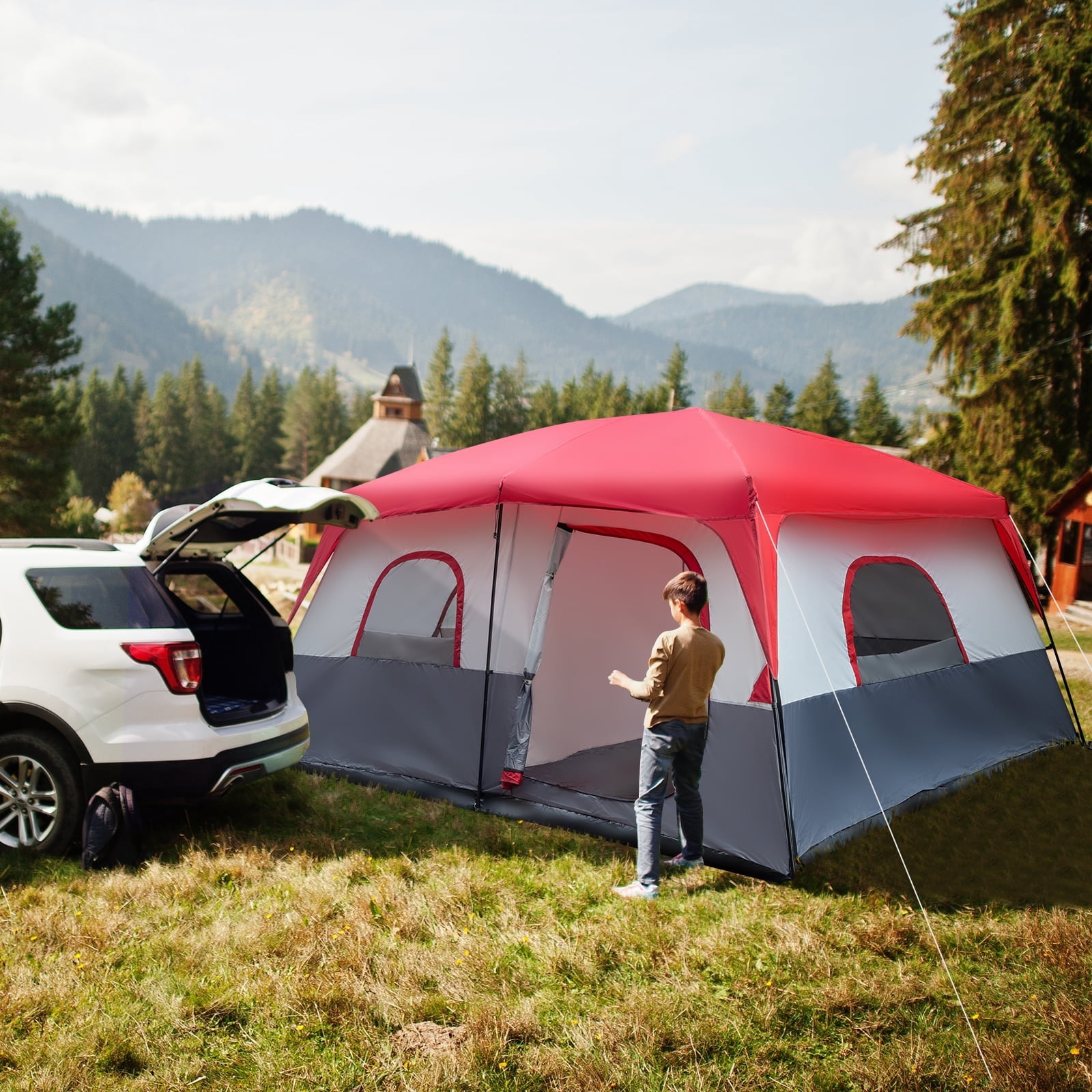 Riwcyla 14-Person Large Family Camping Tent Spacious Cabin Tent with Divider for Outdoor Trips