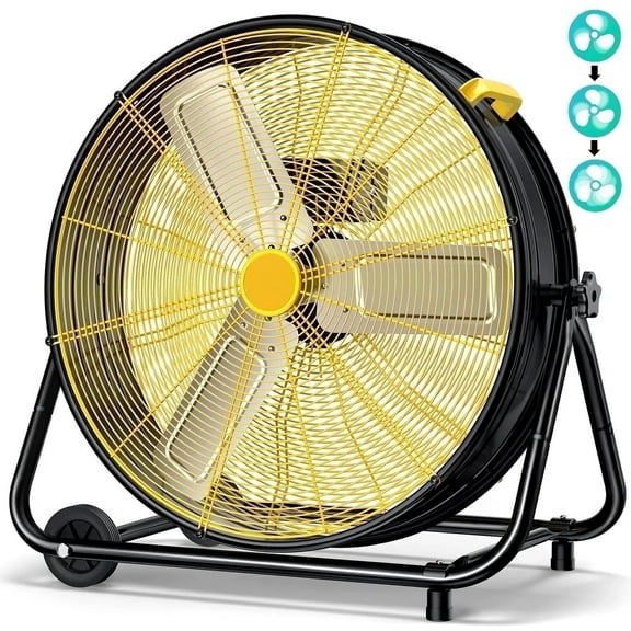 Osoeri 24 inch Industrial Drum Fan, 3 Speed ​​9460 CFM Heavy Duty Metal Cooling Floor Fan , 360° Tilt for Shop Outdoor, Patio, Warehouse, Commercial, Basement High Speed ​Fan
