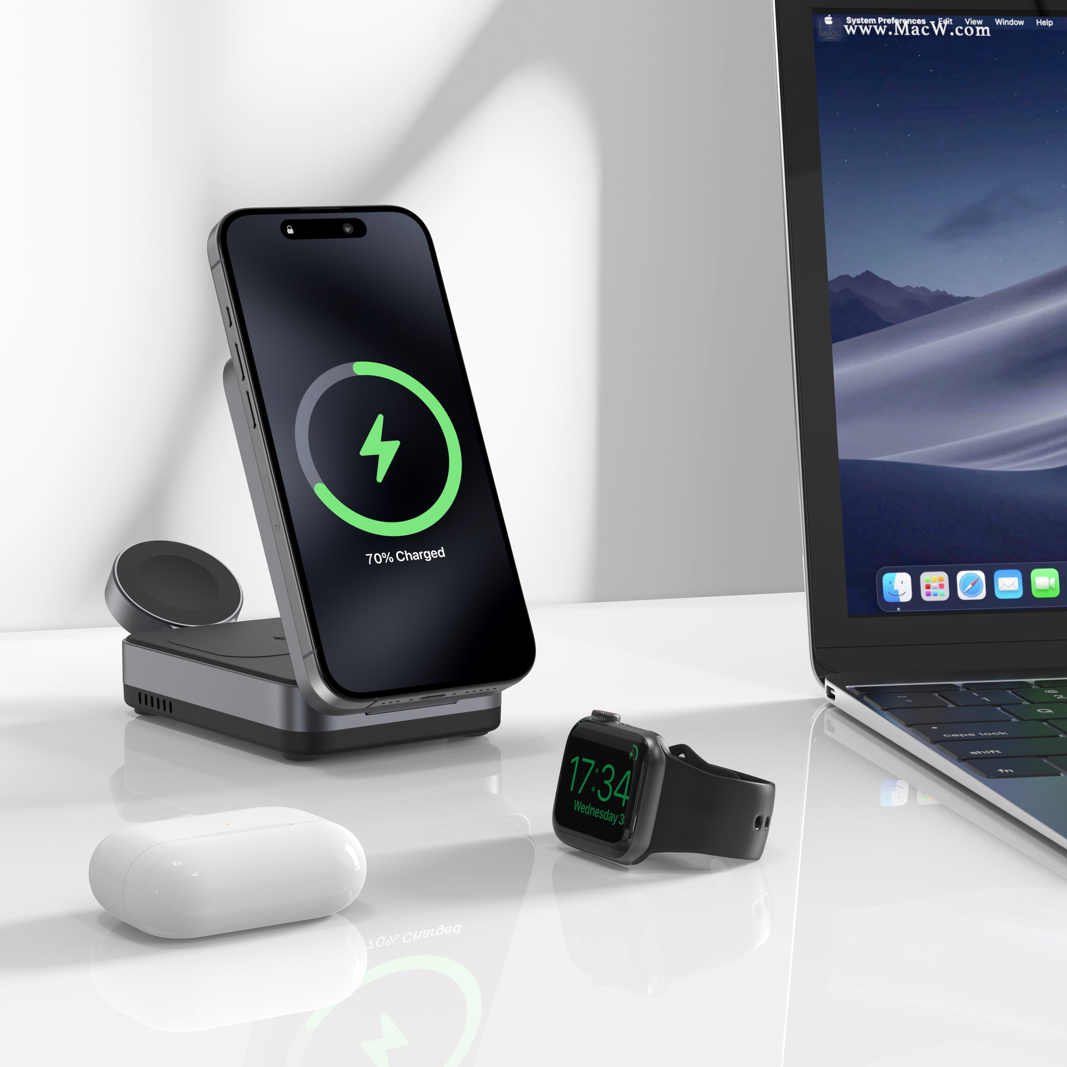 TAOHAI 3-in-1 Wireless Magnetic Charging Station for iPhone 16/15/14, Black,  Station with Charging Cable