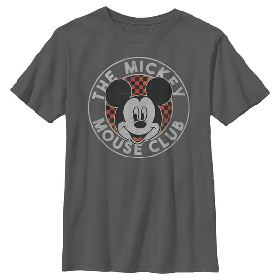 Boy's Mickey & Friends The Club Checkered Graphic Tee Charcoal X Large