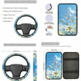 thumbnail image 3 of Jeiento Daisy Car Seat Cover Full Set 17 Pack Car Floor Mats Steering Wheel Cover Keychains Seatbelt Pad Armrest Cover Butterfly Cup Coasters Blue Lipstick Holder Universal Fit for SUV Sedan Van, 3 of 6