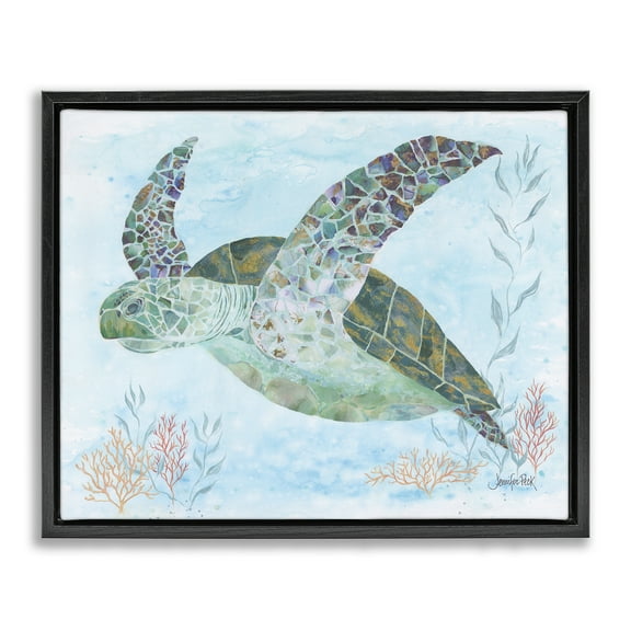 Stupell Industries Mosaic Tortoise Underwater Animals & Insects Painting Black Floater Framed Canvas Art Print Wall Art, 21 x 17