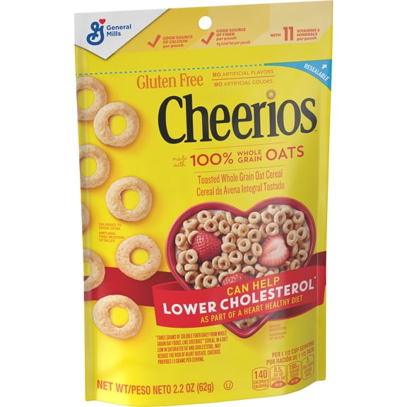 Cheerios Whole Grain Oats Gluten-Free Breakfast Cereal, 2.2 oz Pouch