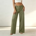 thumbnail image 4 of aohooy Wide Leg High Waist Pants Women Summer Casual Button Up Palazzo Work Pant Beach Vacation Comfort Trousers with Pockets Green,XL, 4 of 8