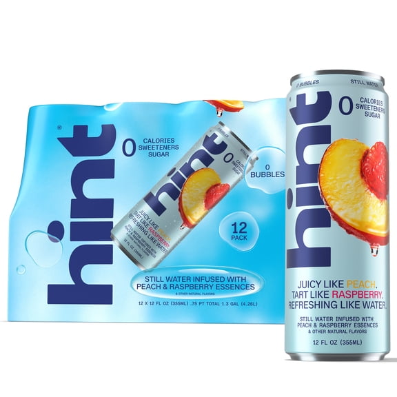 Hint Canned Water, Peach Raspberry-Purified Flavored Water with Zero Calories, Natural Flavors, and Sugar Free - 12 Fl Oz Cans (Pack of 12)