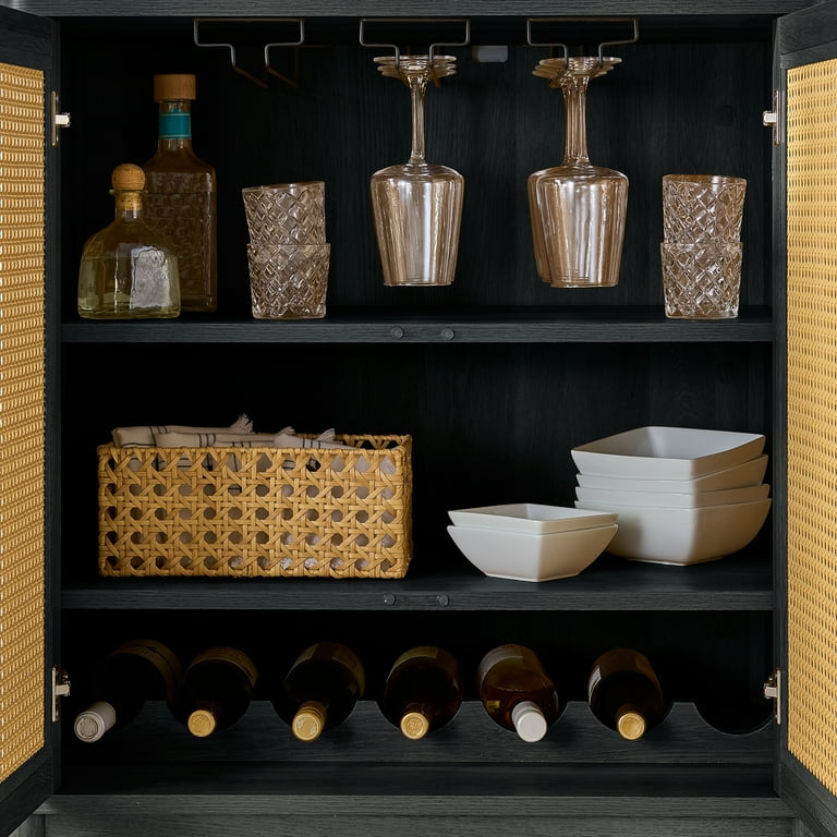 Better Homes Gardens Springwood Caning Bar Cabinet, Charcoal