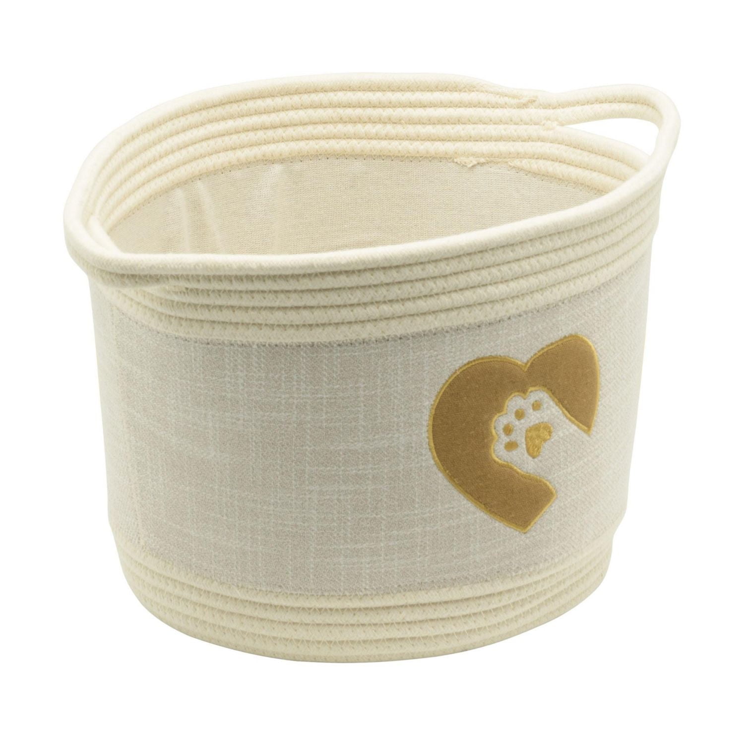 Textured Linen and Cotton Rope Storage Basket, Pet Theme with Cat Paw Print Design