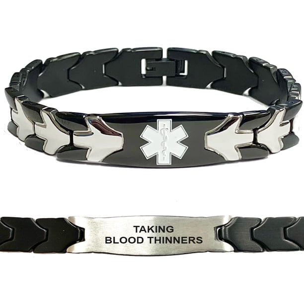 Taking Blood Thinners Black and Silver Chevron Arrow Medical Alert ID