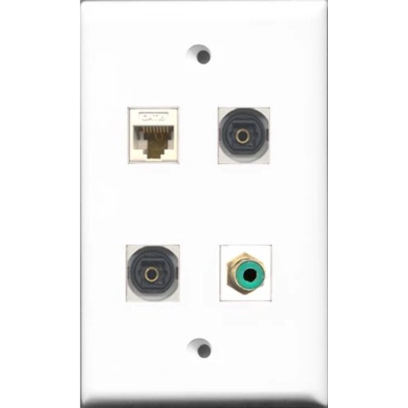 RiteAV 1 Port RCA Green 2 Port Toslink and 1 Port Cat6 Ethernet White Wall Plate