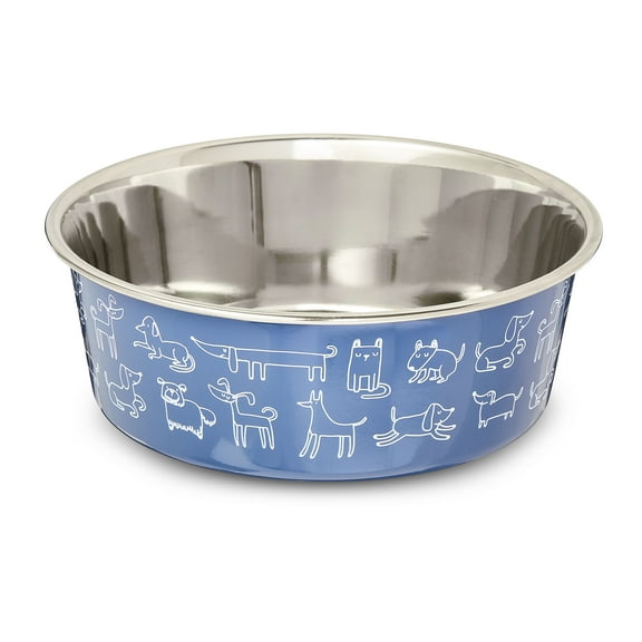 Vibrant Life Large Stainless Steel Pet Bowl with Dog Print, Navy
