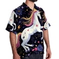 thumbnail image 2 of Starry Unicorn Men's Casual Poplin Button Down Short Sleeve Hawaiian Beach Shirt, 2 of 6