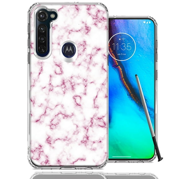 MUNDAZE For Motorola Moto G Stylus Pink Marble Design Double Layer Phone Case Cover