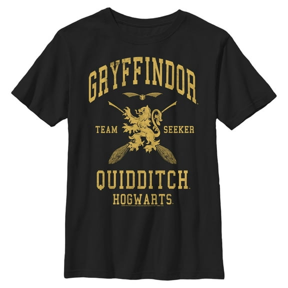 Boys' Husky Harry Potter Gryffindor Quidditch Gold Team Seeker Graphic Tee Black Small