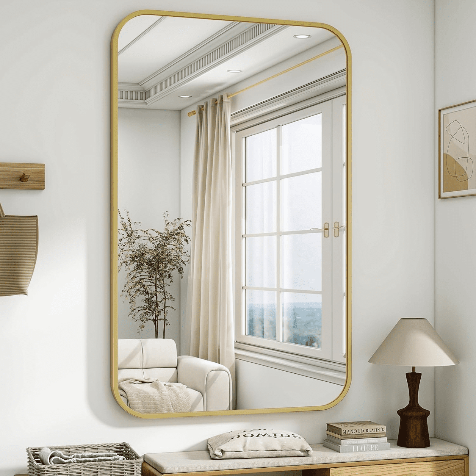 AUROMIR 30"x40" Bathroom Mirror Wall-Mounted Vanity Mirror with Rectangular Metal Frame, Gold
