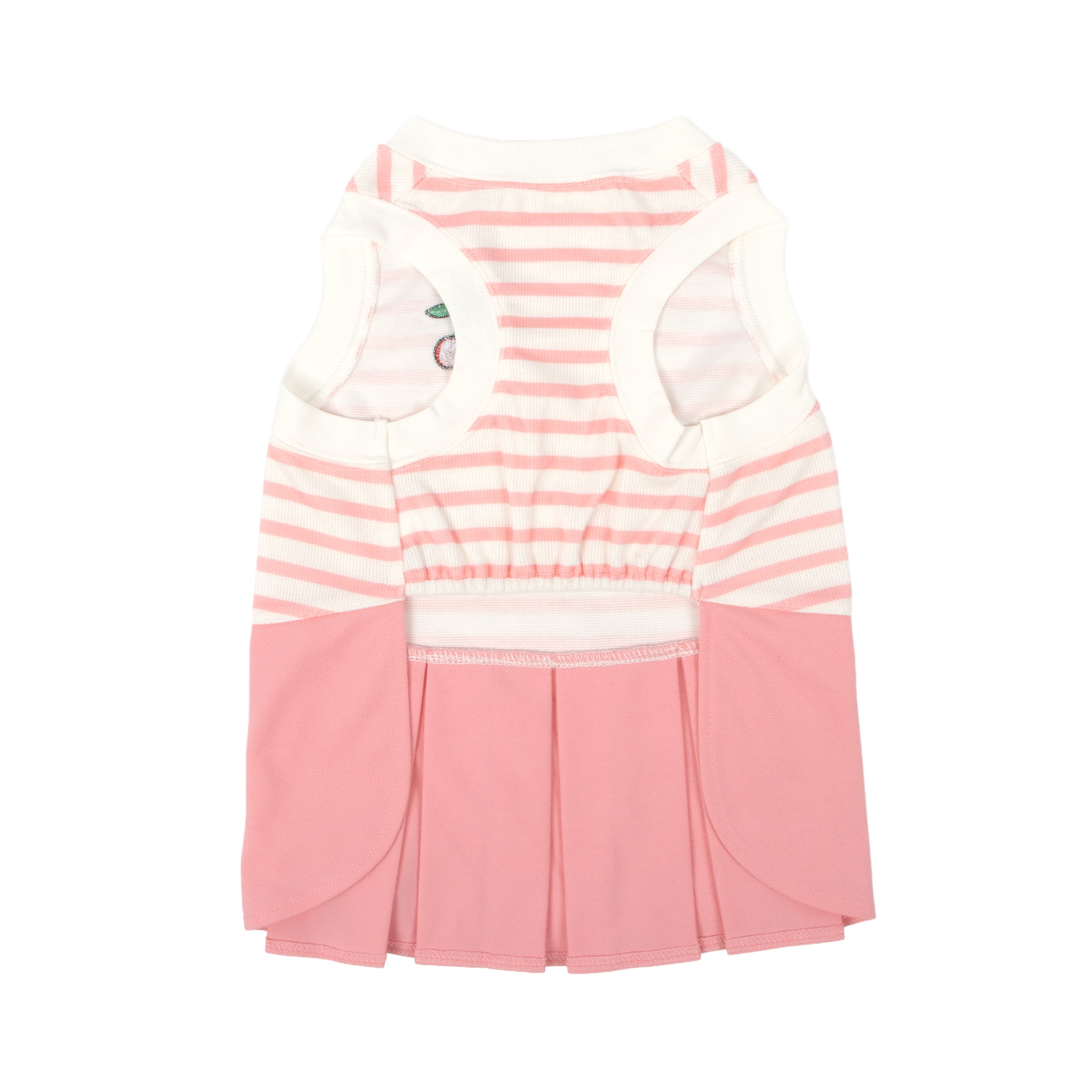 Oodles Pink Striped Cherries Pleated Tennis Spring Dog Dress, Small