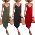 thumbnail image 2 of Womens Double Spaghetti Strap V-Neck Maxi-Long Cami Dress Sexy Lace-Up Strappy Backless Pleated A-Line Beach Dresses Red XL, 2 of 4
