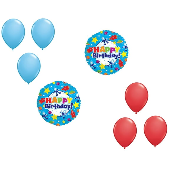 LOONBALLOON Space, Alien, Rocket Theme Balloon Set, 2x Standard 17 inch HAPPY BIRTHDAY OUTER SPACE and 6x latex balllons